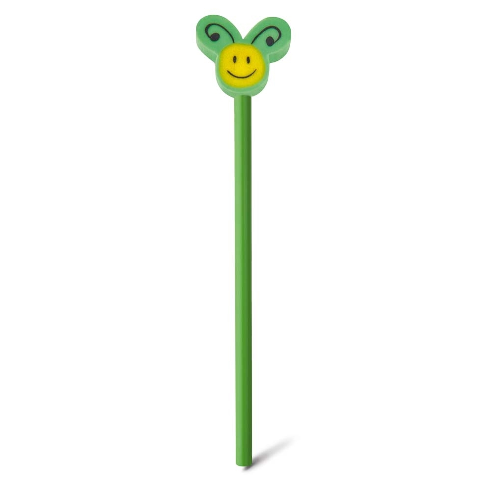 Lápis apontado com boneco de borracha