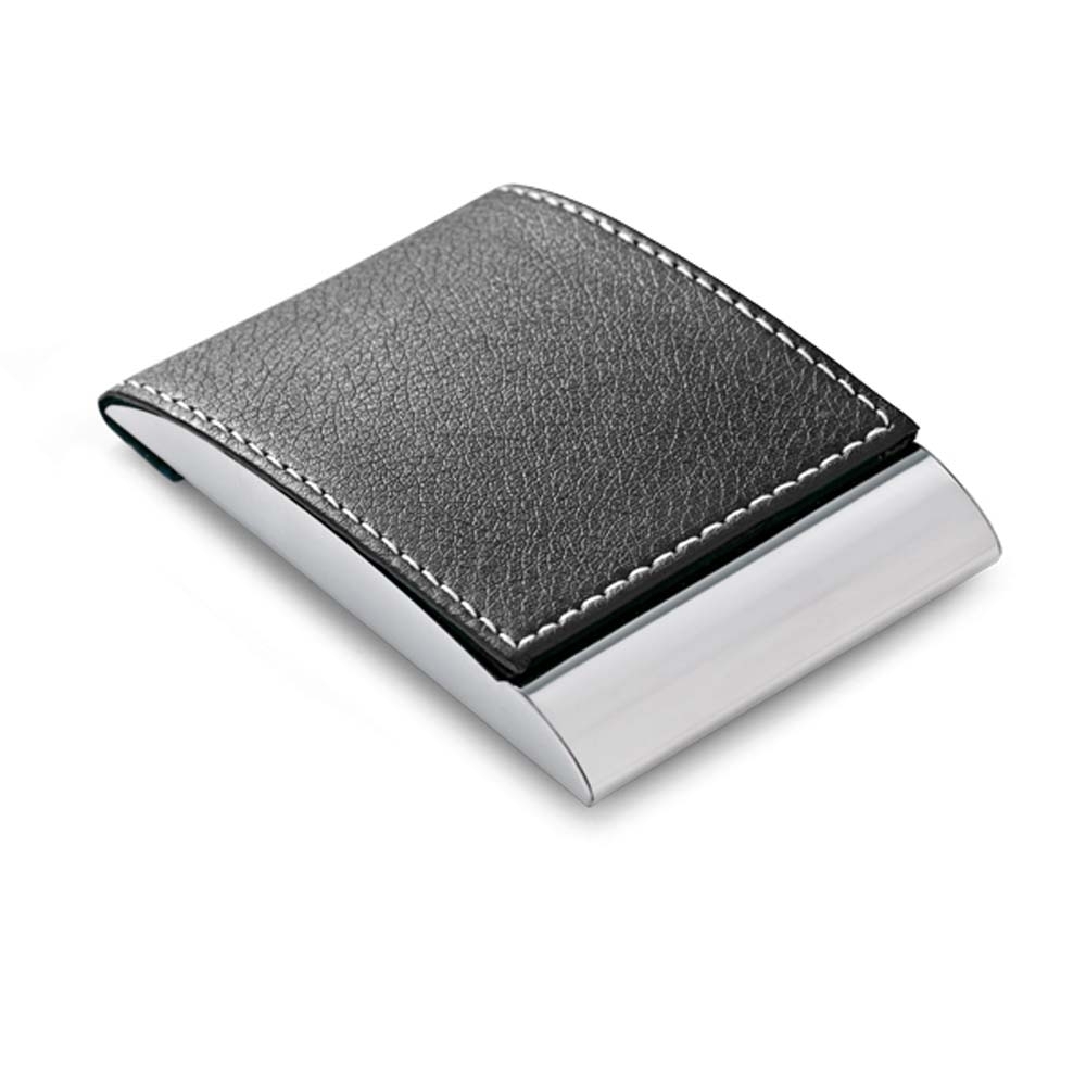 porta cartões em metal com couro 