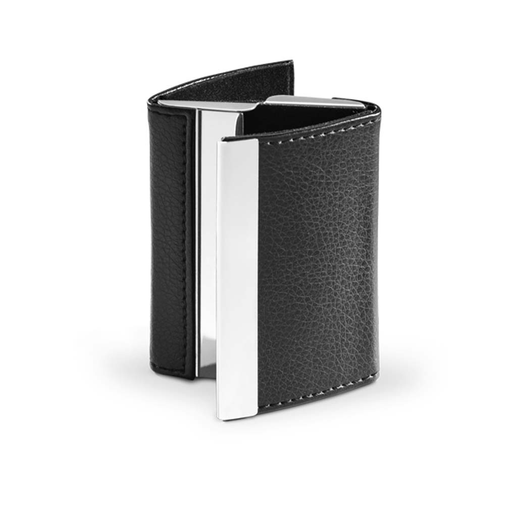 Porta cartões em metal com couro 