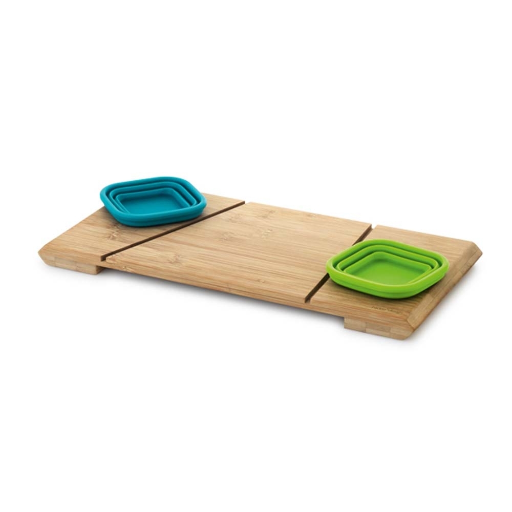 Base de mesa em bambu com 2 potes em silicone 