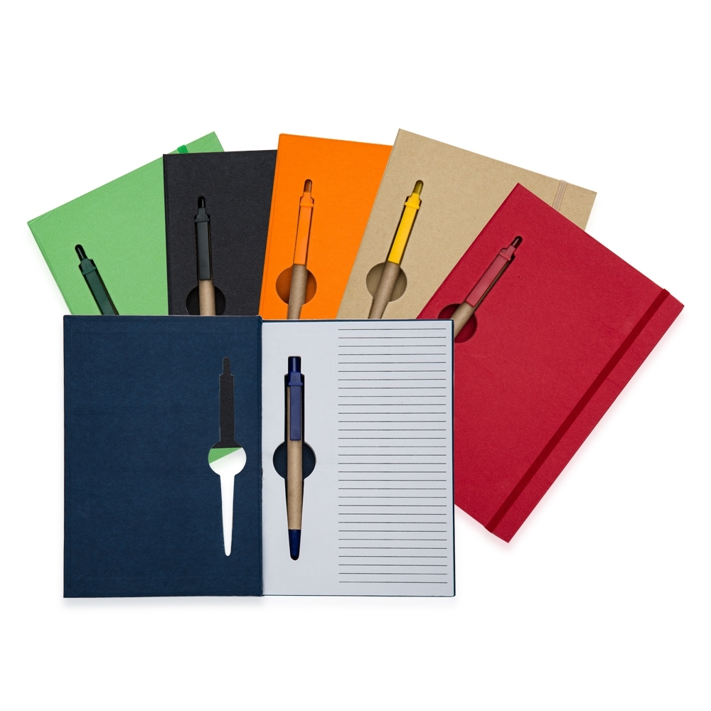 Bloco de anotações ecológico com caneta 19,9 cm x 13,5 cm x 1,7 cm, com pauta
