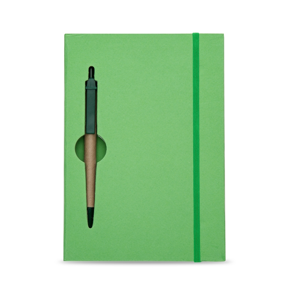 Bloco de anotações ecológico com caneta 19,9 cm x 13,5 cm x 1,7 cm, com pauta