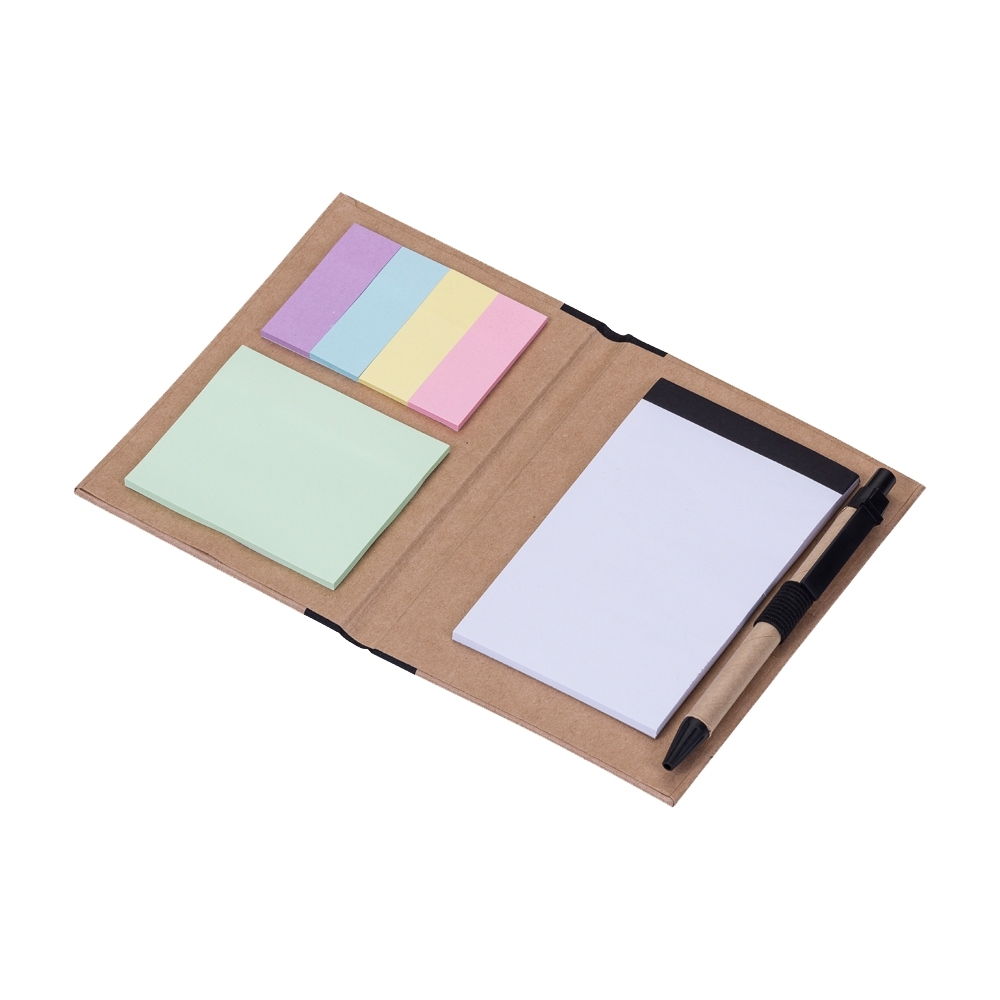 Bloco de anotações com post-it e calculadora 15,7 cm x 11,7 cm x Caneta 14 cm x 1,5 cm