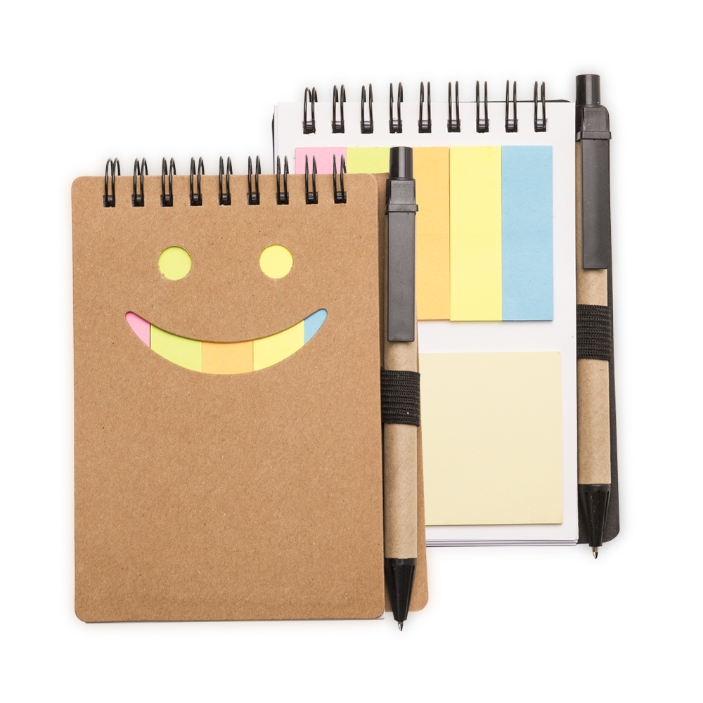 Bloco de anotações com post-it e caneta 14 cm x 10,4 cm – Caneta 13,9 cm x 1,3 cm