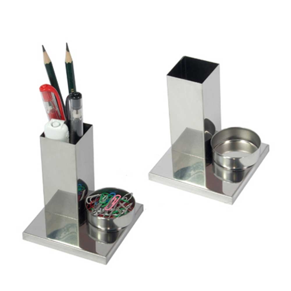 Porta canetas com porta clips em inox