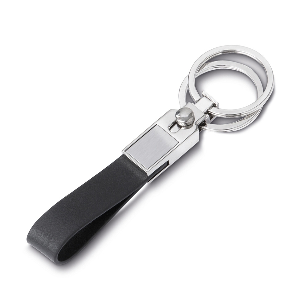 Chaveiro de metal com couro sintético com 2 argolas