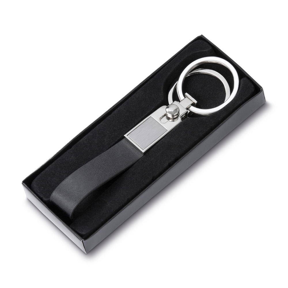 Chaveiro de metal com couro sintético com 2 argolas