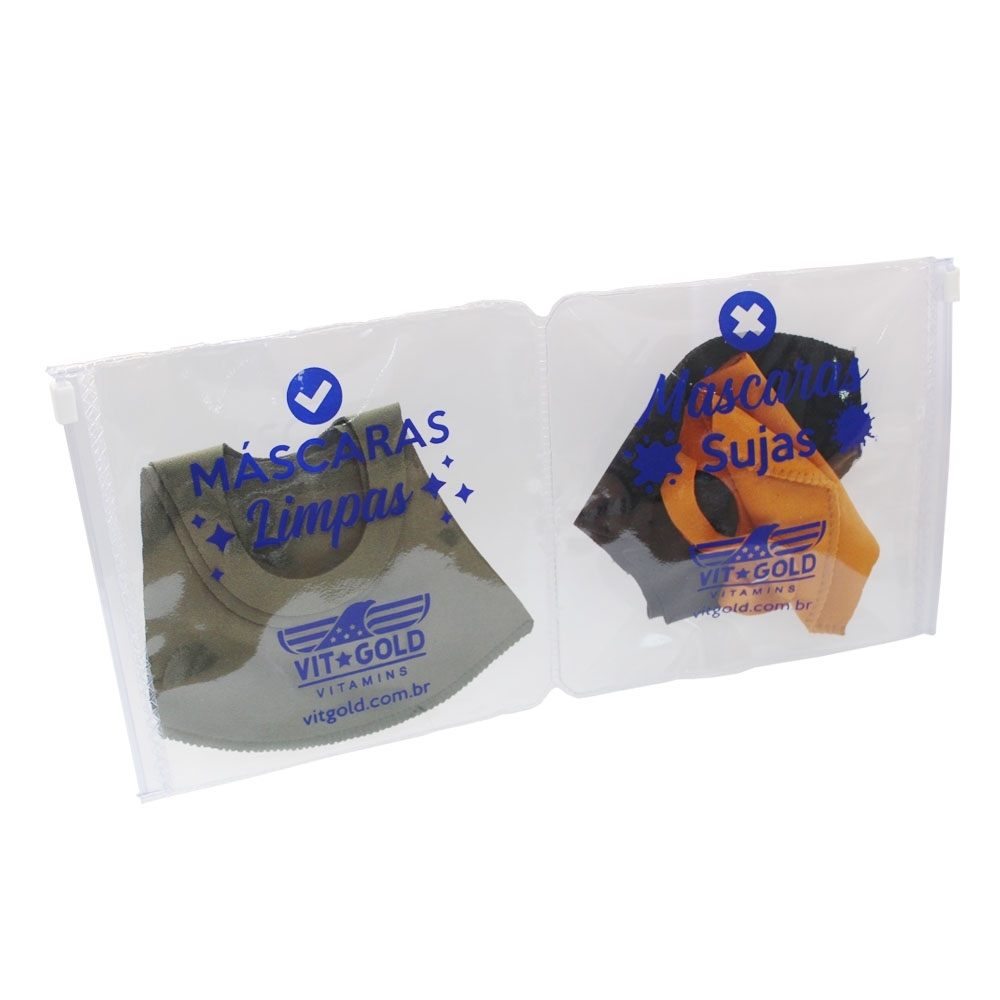 Bolsa em PVC porta mascara com zip zap, 31,3x15,5cm