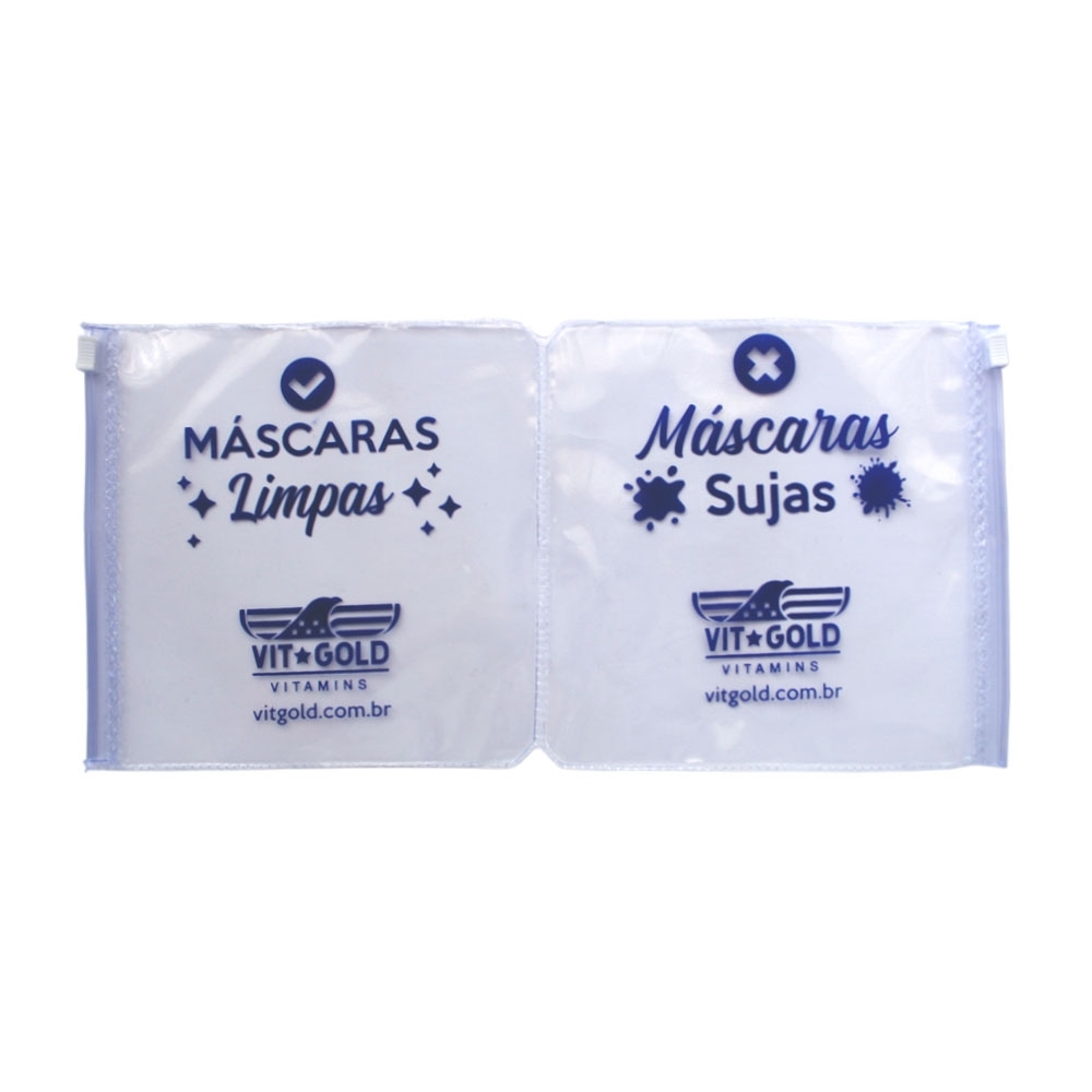Bolsa em PVC porta mascara com zip zap, 31,3x15,5cm