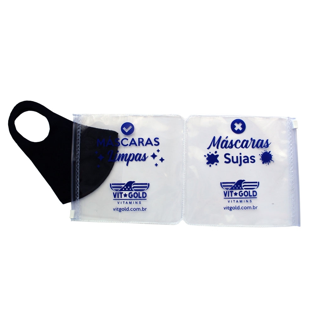 Bolsa em PVC porta mascara com zip zap, 31,3x15,5cm