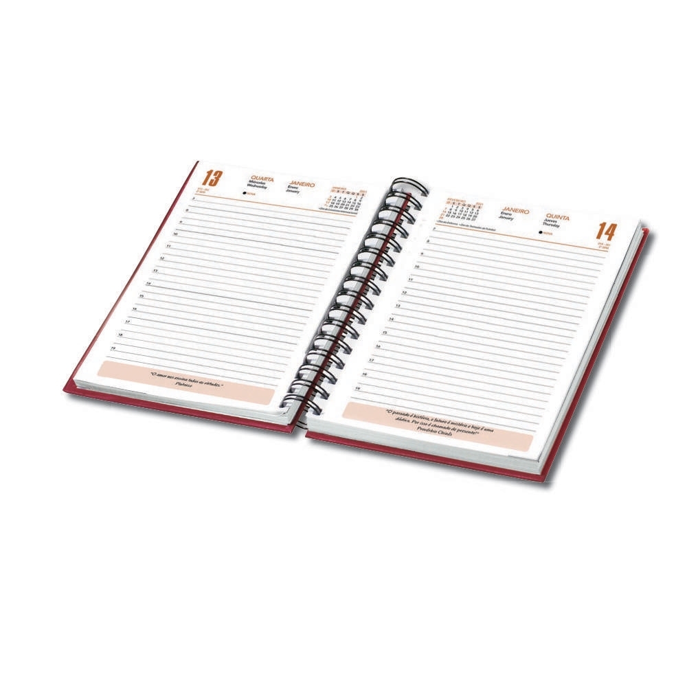 Agenda Diária com wire-o e frases diárias 13,3 x19,7 cm
