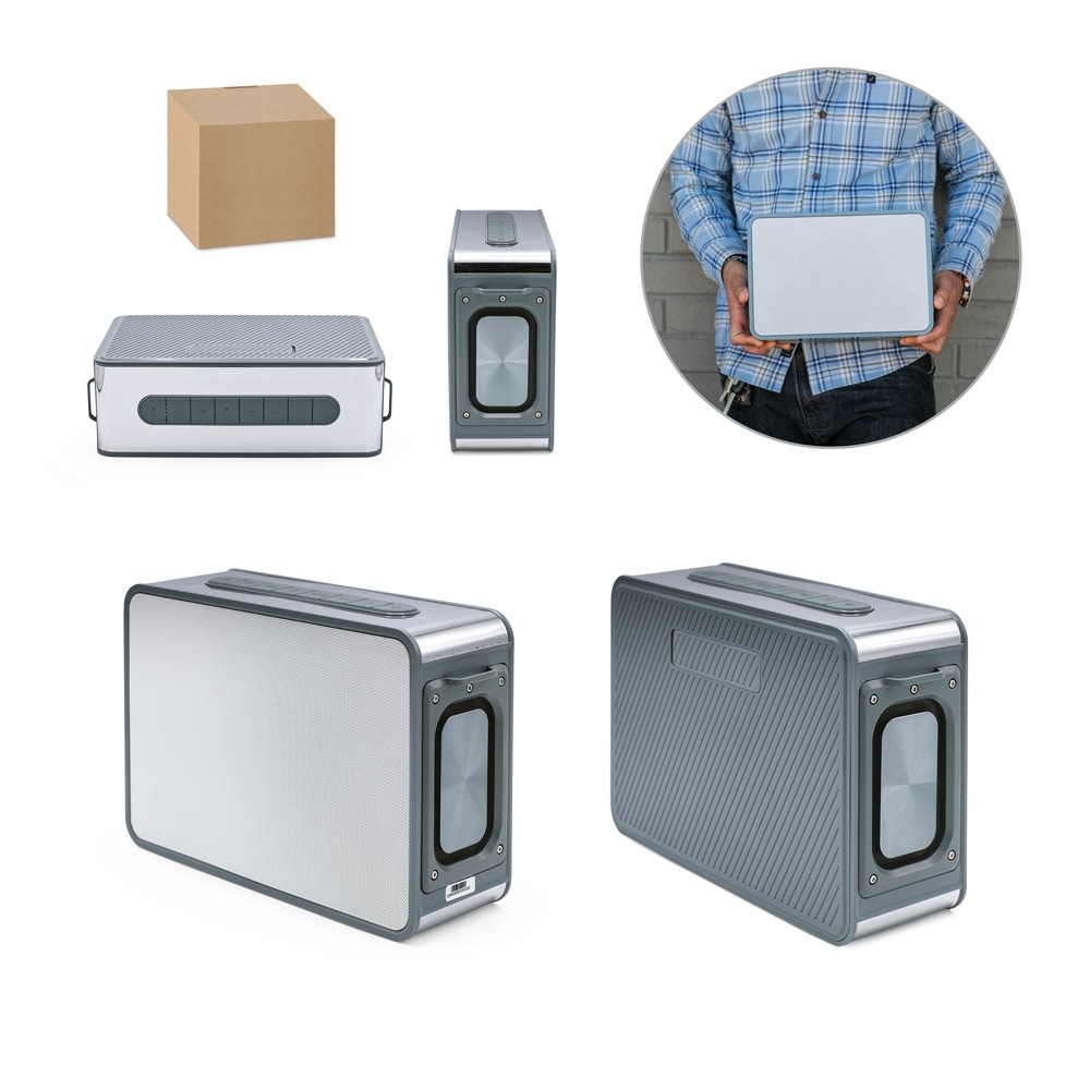 Caixa de som em ABS 100% reciclado com microfone incorporado