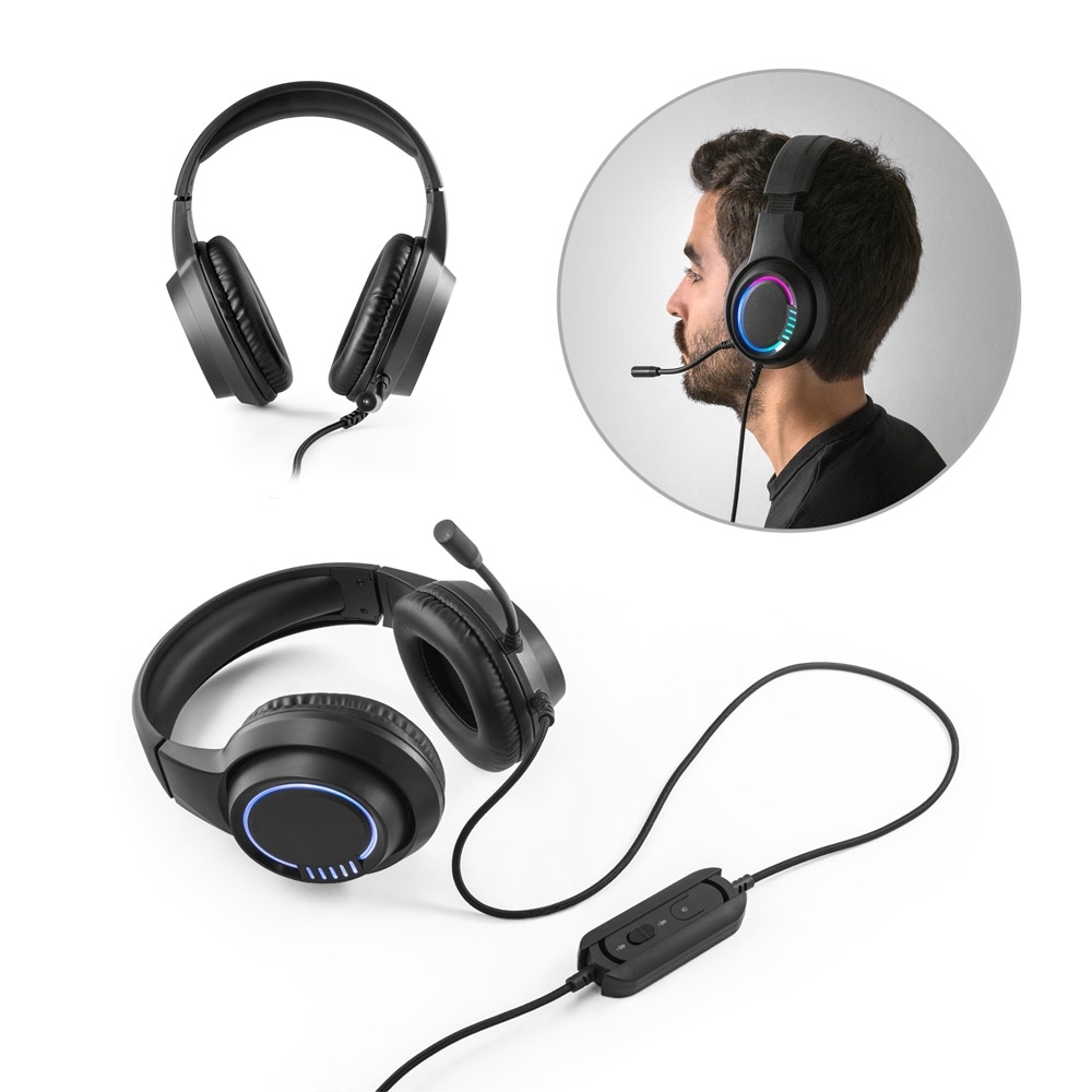 Fones de ouvidos com microfone incorporado e luzes RGB