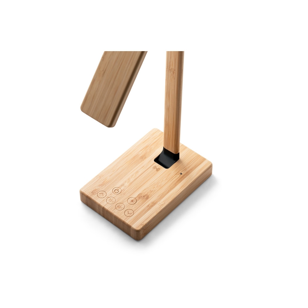 Luminária em bambu com carregador wireless