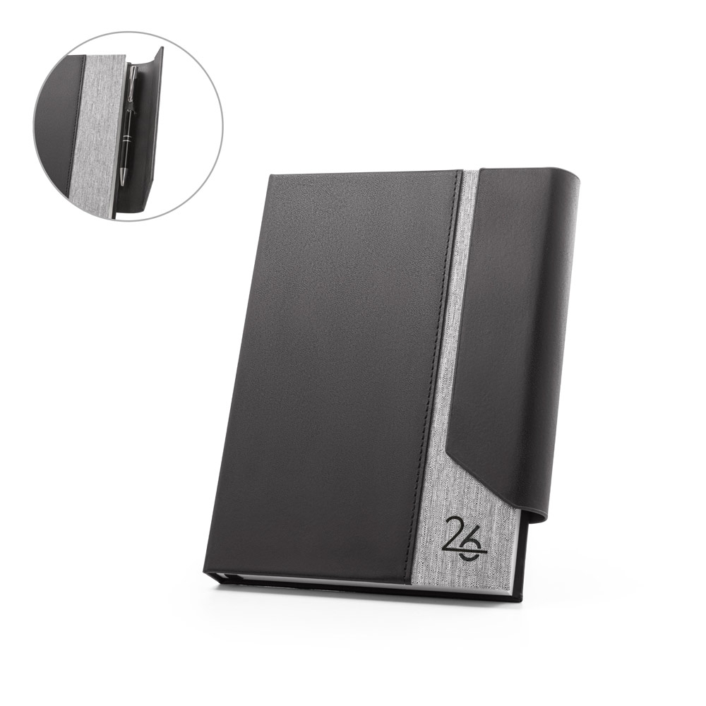 AUSTEN A5. Agenda A5 em PU (58% reciclado) e PET Reciclado (100% rPET) 300D