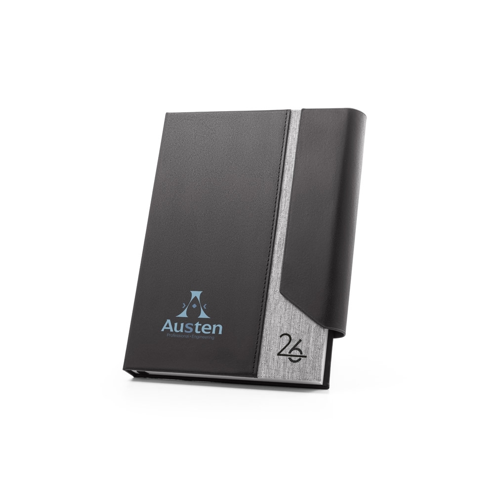 AUSTEN A5. Agenda A5 em PU (58% reciclado) e PET Reciclado (100% rPET) 300D