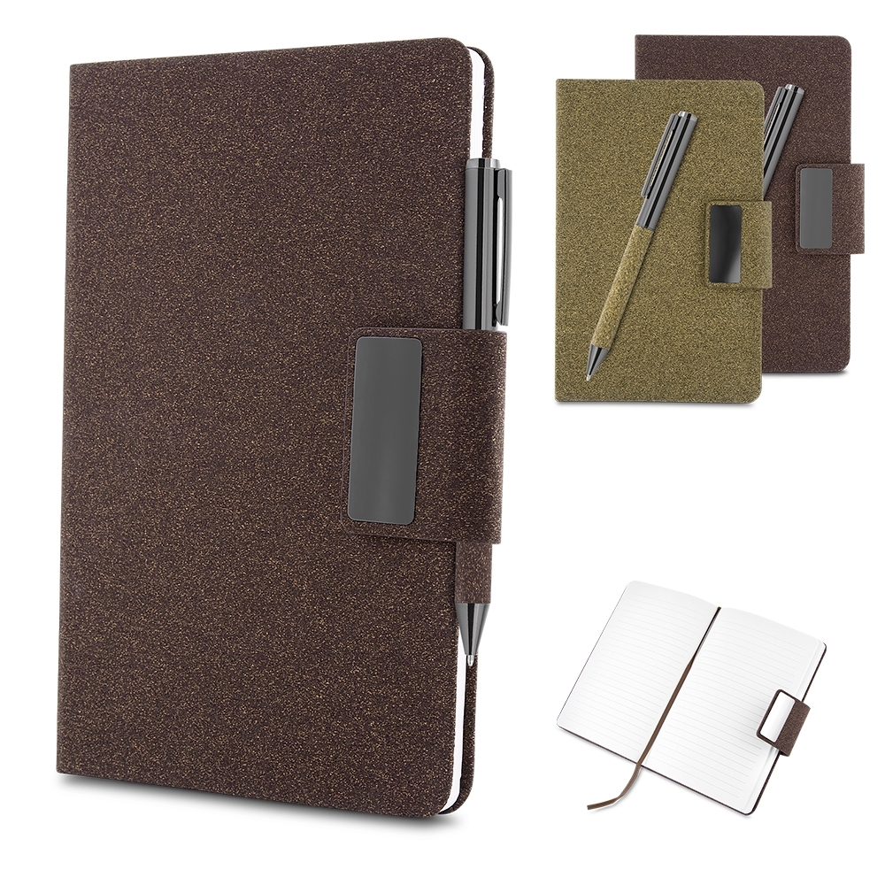 Kit Escritório em PU e Fibra de Café ou Chá e Caneta Metálica 20,7 x 13,2