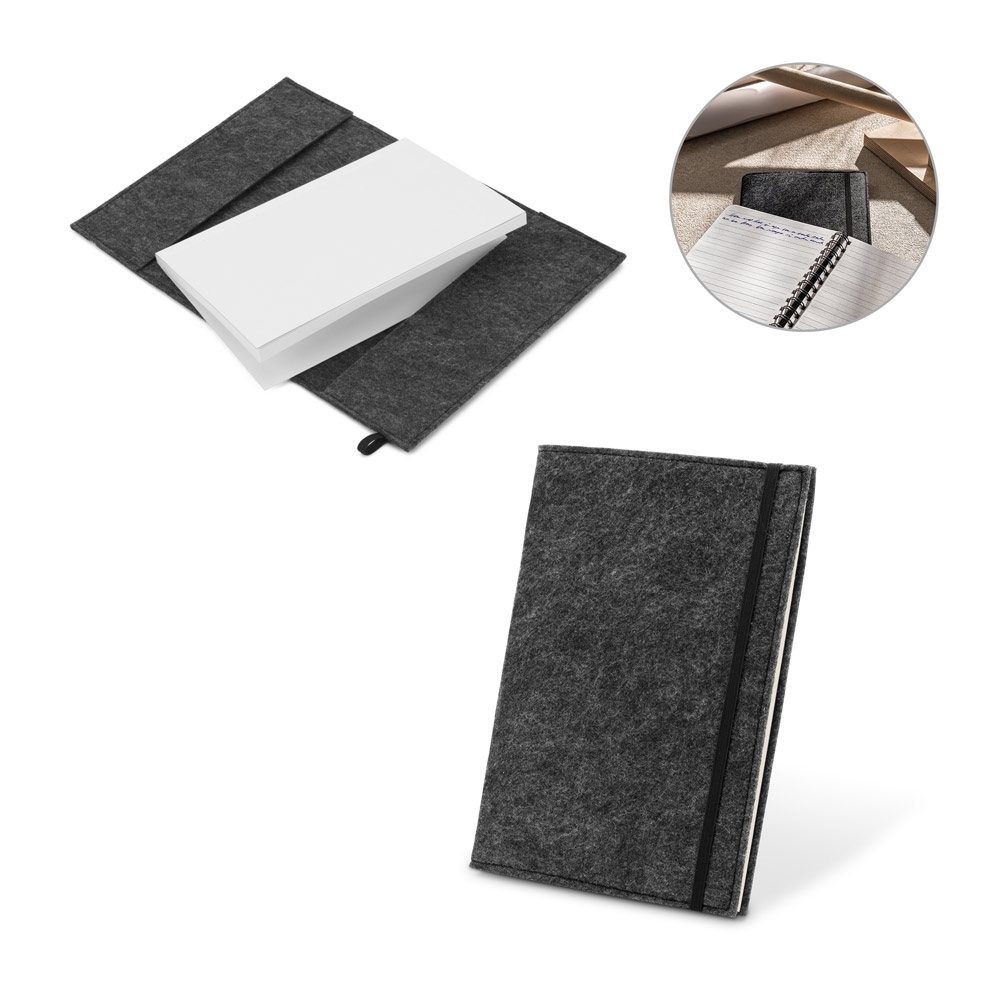 Caderno A5 com capa em feltro 100% reciclado