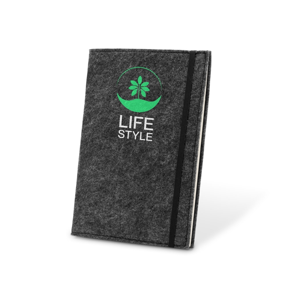 Caderno A5 com capa em feltro 100% reciclado
