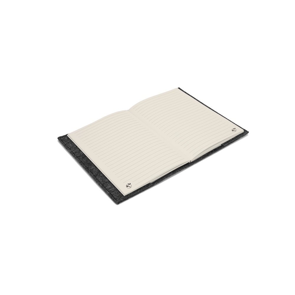 Caderno A5 com capa em feltro 100% reciclado