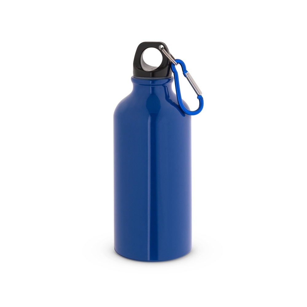 Garrafa esportiva em alumínio brilhante com mosquetão 400 mL