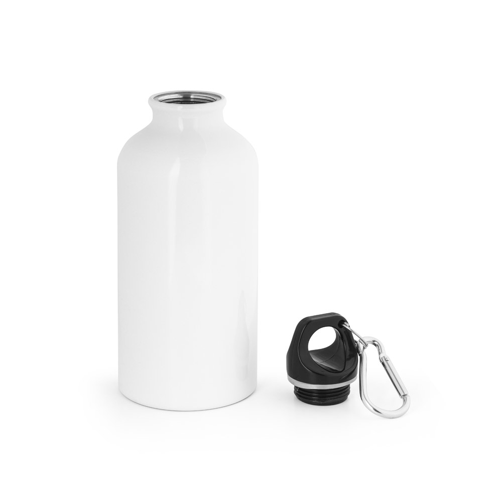 Garrafa esportiva em alumínio brilhante com mosquetão 400 mL
