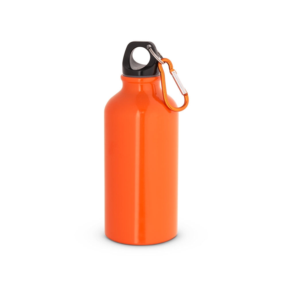 Garrafa esportiva em alumínio brilhante com mosquetão 400 mL