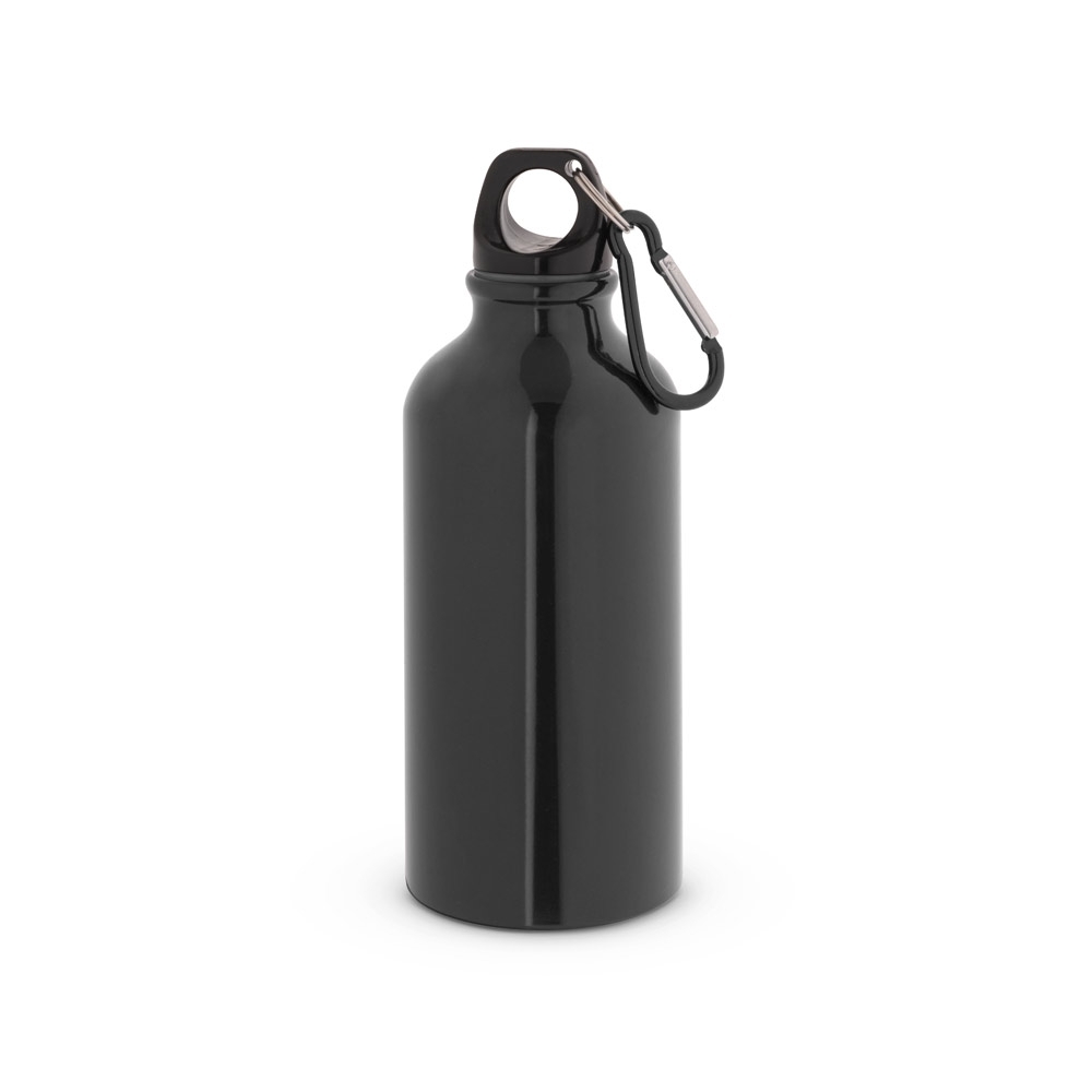 Garrafa esportiva em alumínio brilhante com mosquetão 400 mL