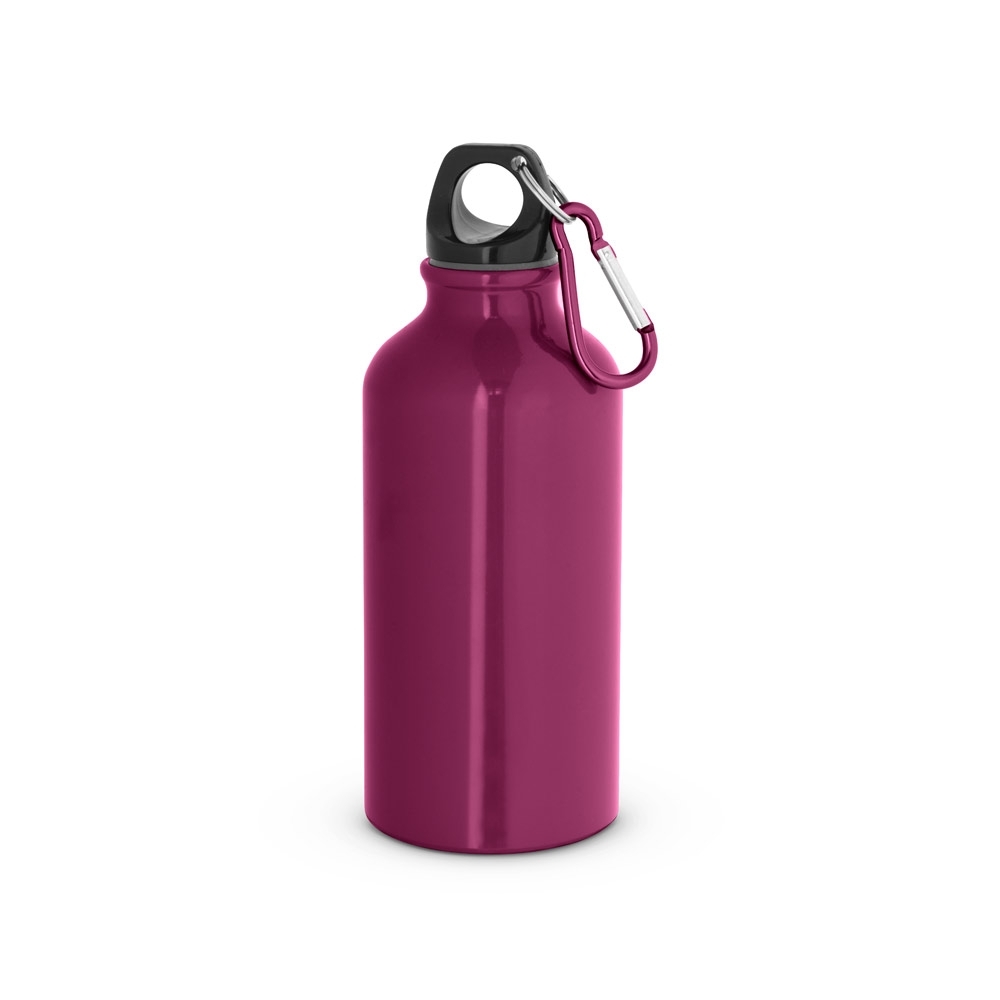 Garrafa esportiva em alumínio brilhante com mosquetão 400 mL