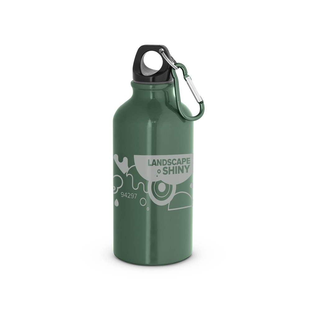 Garrafa esportiva em alumínio brilhante com mosquetão 400 mL