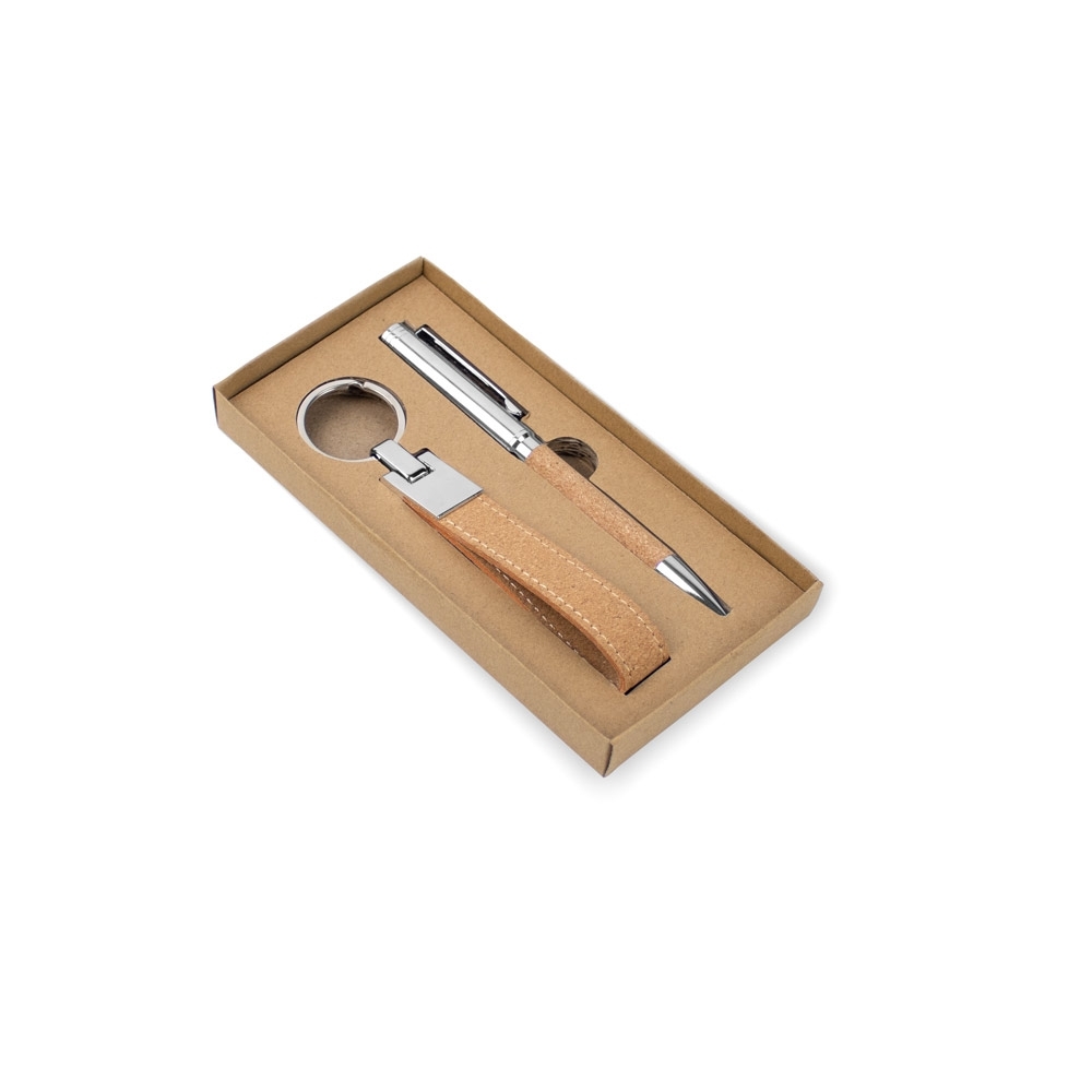 Conjunto esferográfica e chaveiro